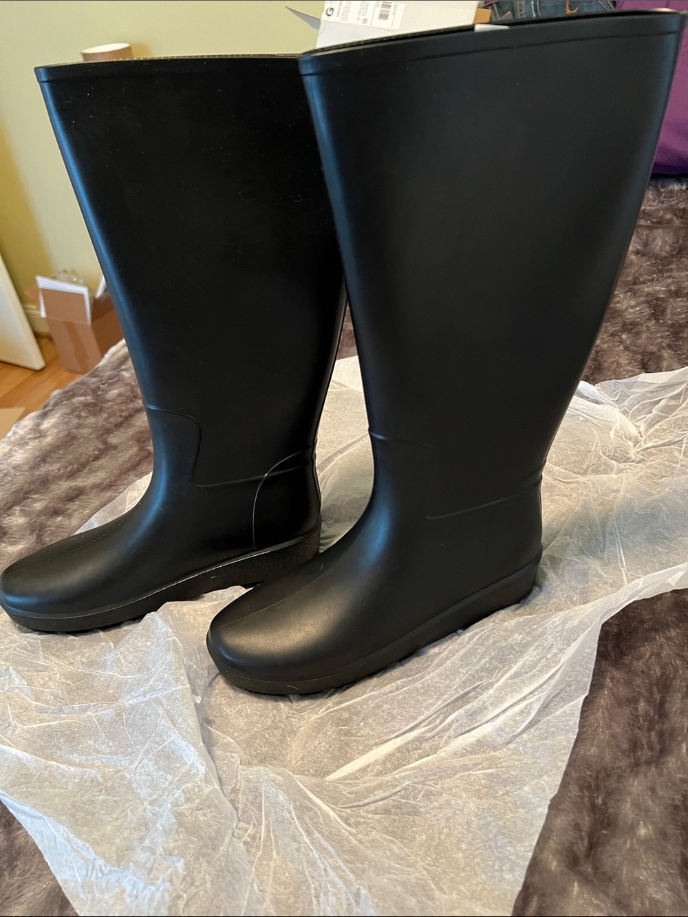 Just Fab Black Women's Tall Rain Boots - Classic Waterproof Design, 7.5 - Picture 2 of 2